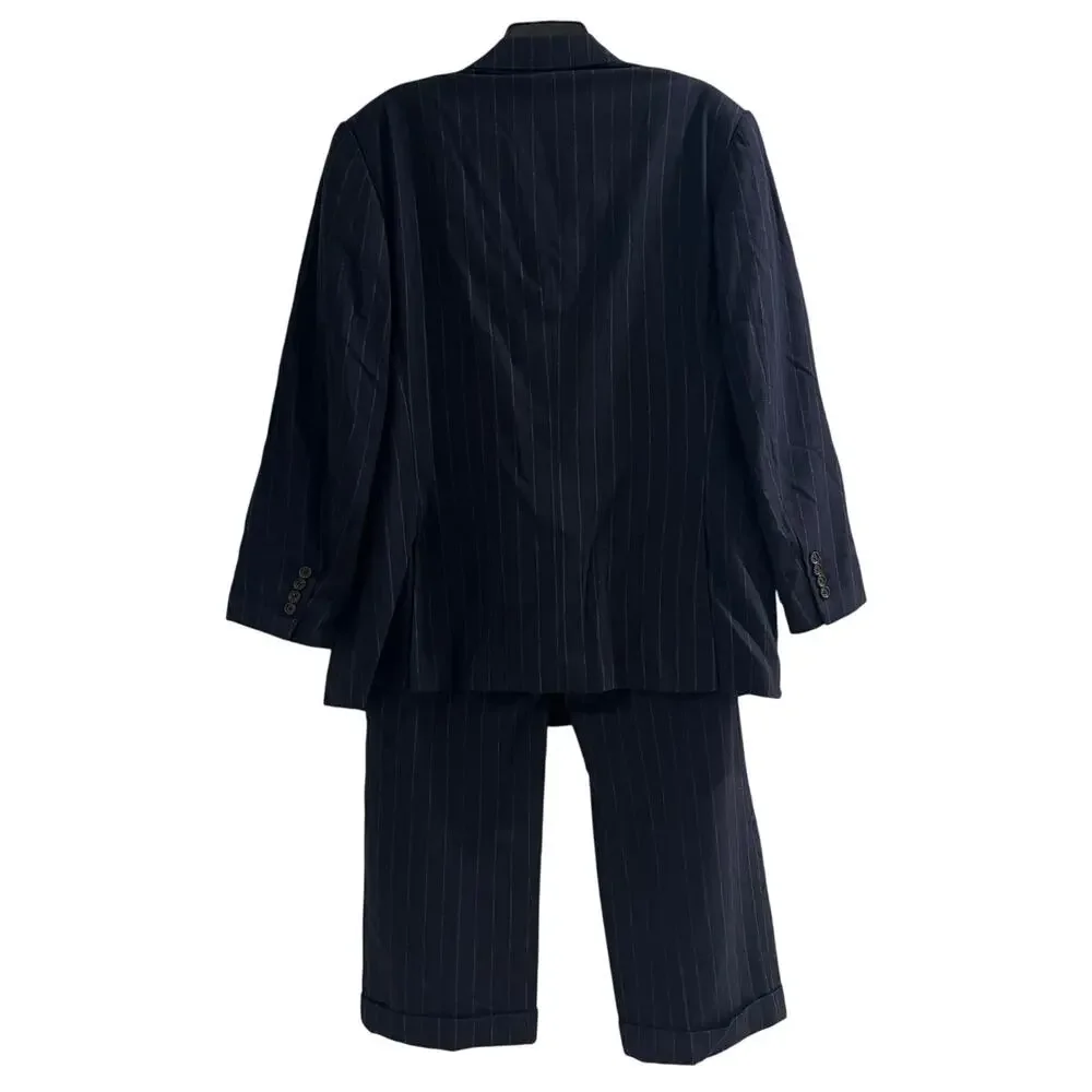 12-16 RALPH LAUREN Purple Label Men's Suit Striped 100% Wool Navy Size 42R - Picture 2 of 14